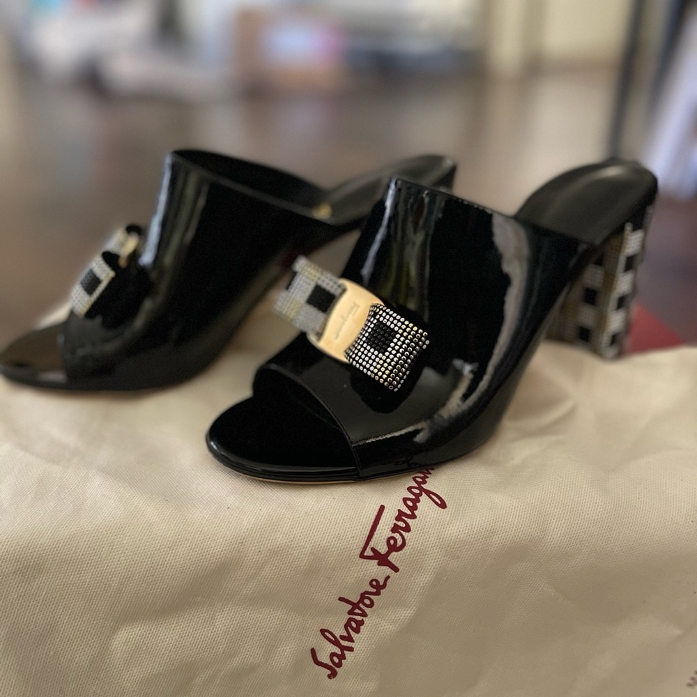 Authentic Black Studded Ferragamo Heels
